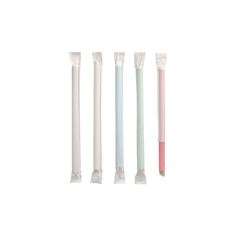 Bubble Tea Papierstrohhalme Ø 12 mm · 20 cm farbig sortiert einzeln gehüllt, einseitig spitz - Bild 1