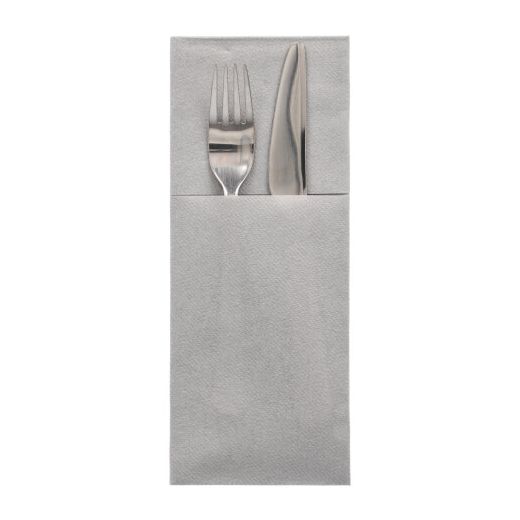 Pochettes à couverts, airlaid 40 cm x 48 cm gris "Premium" avec enveloppe à couverts 1