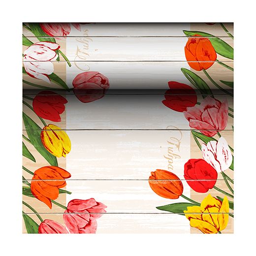 Chemin de table, aspect textile, Airlaid 24 m x 40 cm "Blooming Tulips" 1