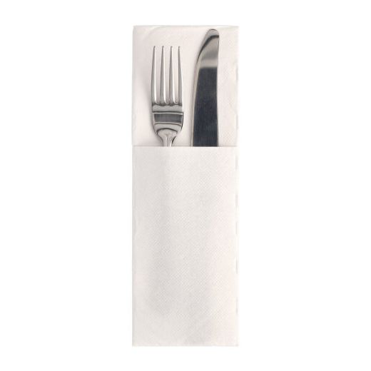 Serviettes "ROYAL Collection" 48 cm x 30 cm blanc avec enveloppe à couverts 1