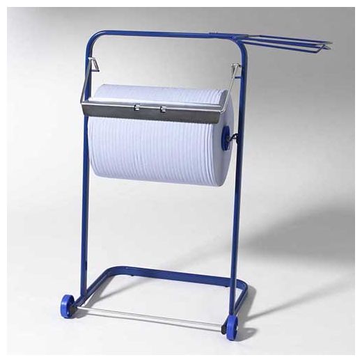 Dérouleur sur pied pour bobine essuie-tout 89,5 cm x 38 cm x 75 cm bleu avec support pour sacs poubelle 1
