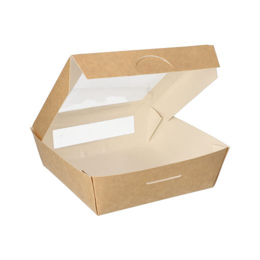 Boîtes alimentaires, en carton, avec fenêtre transparente en PLA rectangulaire 1000 ml 16 cm x 16 cm x 5 cm marron 1