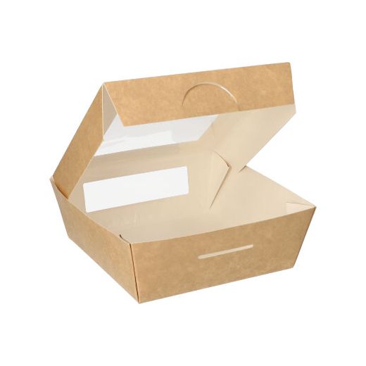 Boîtes alimentaires, en carton, avec fenêtre transparente en PLA rectangulaire 750 ml 14 cm x 14 cm x 5 cm marron 1