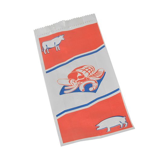 Sacs pour boucherie en papier kraft avec ficelle 28 cm x 14 cm x 6 cm blanc à motif, petit 1
