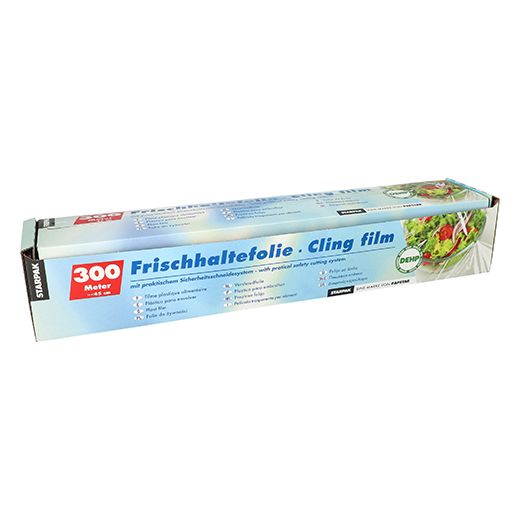 Film plastique alimentaire, PVC 300 m x 45 cm avec système de coupe pratique 1