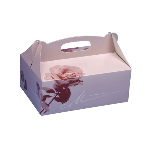 Boîtes à gateaux en carton rectangulaire 16 cm x 10 cm x 9 cm rosé avec poignée 1