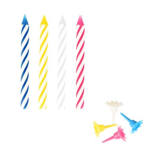 Bougies d´anniversaire avec support 6 cm couleurs assorties 1