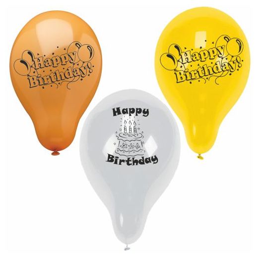 Ballons Ø 22 cm couleurs assorties "Happy Birthday" 1