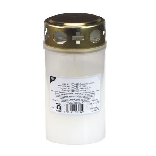 Bougie cimetière avec couvercle doré Ø 6,4 cm · 12,5 cm enveloppe transparent 1