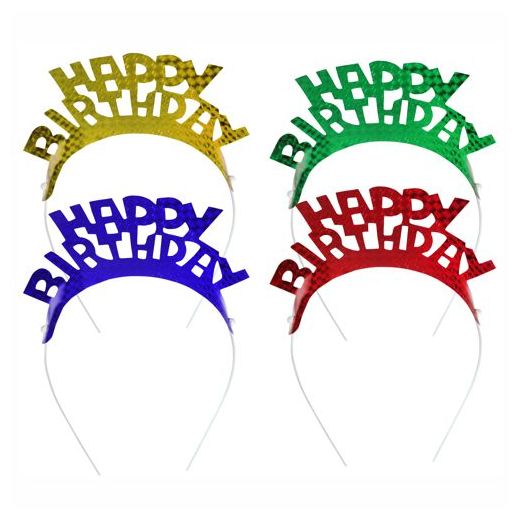 Serre tête, diadème couleurs assorties "Happy Birthday" "Metallic" 1