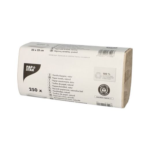 Papier essuie-mains pliage en V 23 cm x 25 cm naturel Zig zag, 1 pli 1