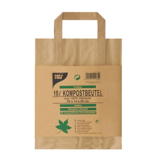 Sacs compostables en papier, avec poignée 10 l,  28 cm x 22 cm marron 1