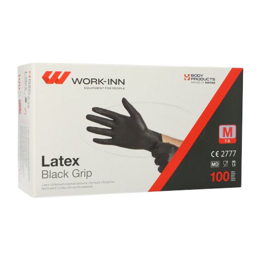 "WORK-INN/PS" Gants en latex, non poudrés "Black Grip" noir Taille M 1
