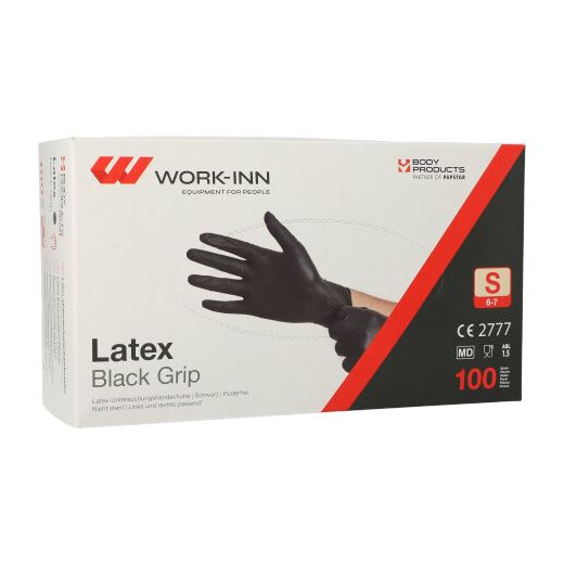 "WORK-INN/PS" Gants en latex, non poudrés "Black Grip" noir Taille S 1
