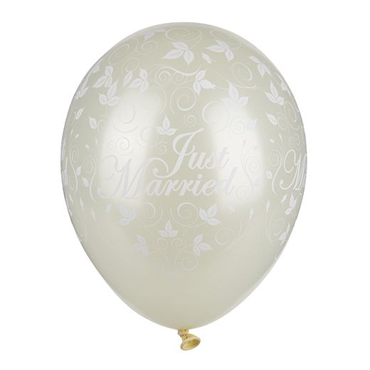 Ballons Ø 29 cm ivoire "Just Married" métallique 1