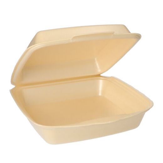 Boîtes pour repas avec couvercle-charnière incorporé en P.S.E. sans compartiments 22,5 cm x 22 cm beige, laminé 1
