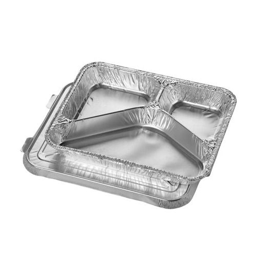 Plat en aluminium, avec couvercle 3 compartiments 760 ml 3 cm x 17,7 cm x 22,5 cm 1