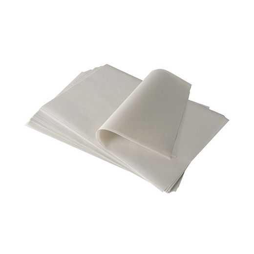 Papier d'emballage 1/8 feuille, "pure" rectangulaire 37,5 cm x 25 cm blanc , enduction cire de palme à 12,5 kg, résistant à la graisse 1