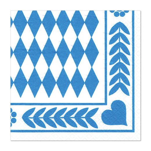 Serviettes, 3 plis pliage 1/4 33 cm x 33 cm "Bavarois bleu" 1