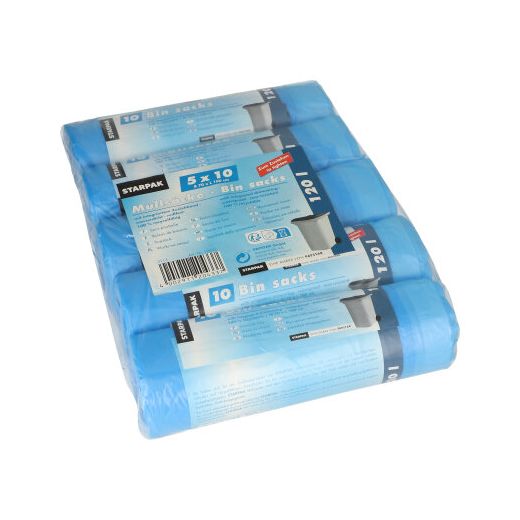 Sacs poubelle avec fermeture, HDPE 120 l 100 cm x 70 cm bleu 1