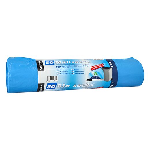 Sacs poubelle, HDPE 120 l 110 cm x 70 cm bleu avec ajout biodégradable 1