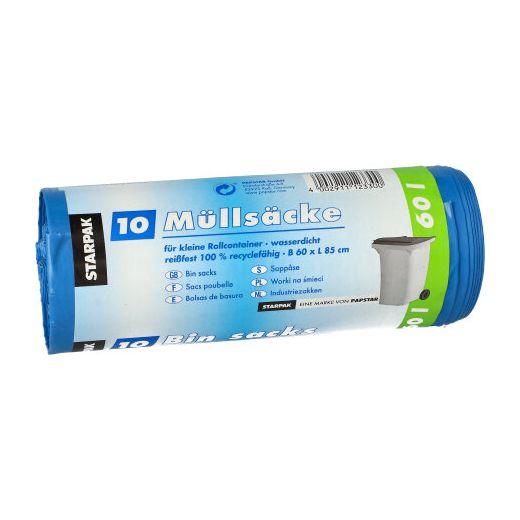 Sacs poubelle, LDPE 60 l 85 cm x 60 cm bleu 1