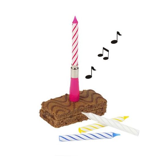 Bougie musicale 12 cm couleurs assorties "Happy Birthday" avec trois bougies réserves 1