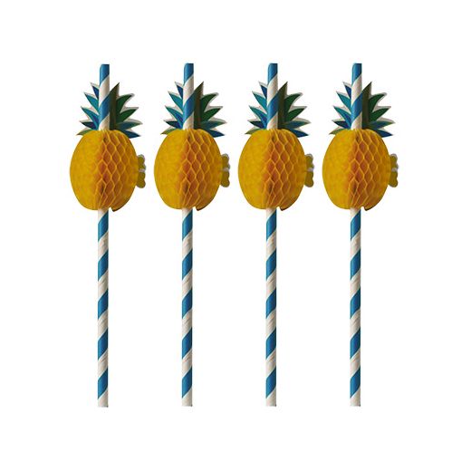Pailles en papier Ø 6 mm · 20 cm bleu/blanc "Pineapple" 1