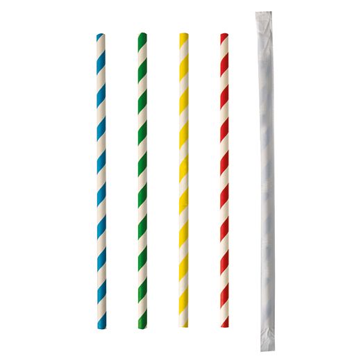 Pailles en papier Ø 6 mm · 20 cm couleurs assorties "Stripes" emballage individuel 1