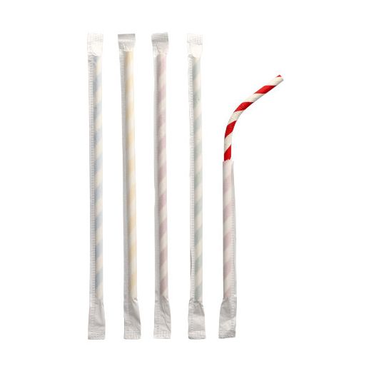 Pailles en papier souples Ø 6 mm · 20 cm couleurs assorties "Stripes" emballage individuel 1