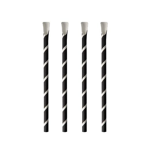 Pailles avec cuillères, papier Ø 8 mm · 20 cm noir/blanc "Stripes" 1