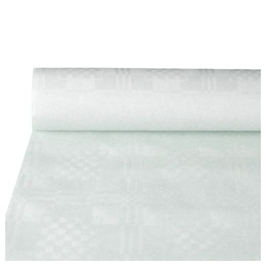 Nappe damassée 10 m x 1 m blanc 1