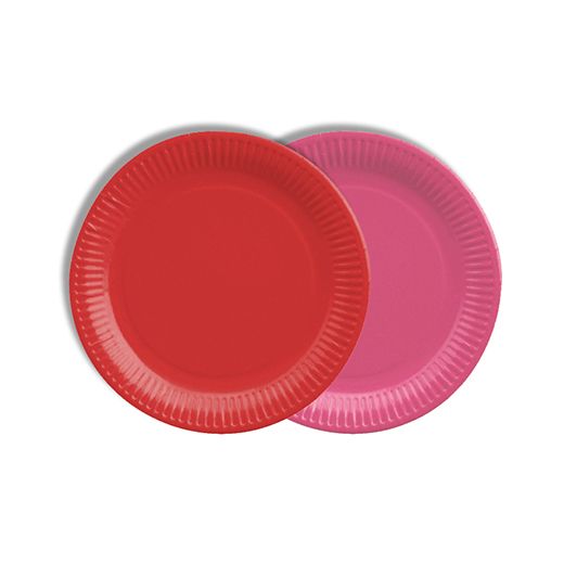 Assiettes, carton rond Ø 18 cm couleurs assorties - rouge/fuchsia 1