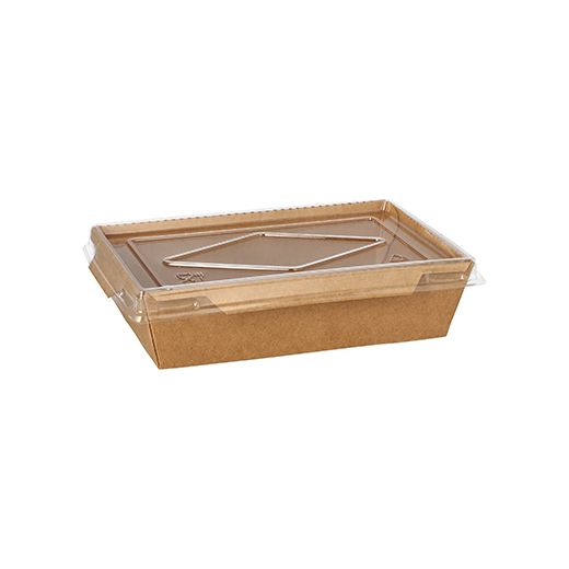 Bols à salade, carton rectangulaire 500 ml 3,8 cm x 16,7 cm x 11,3 cm marron avec couvercle 1