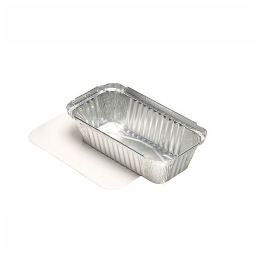 Barquettes aluminium avec couvercle en carton laminé, PE rectangulaire 0,7 l 4,9 cm x 10,3 cm x 19,5 cm 1