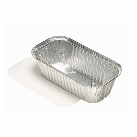Plats en aluminium avec couvercles en carton laminé PP rectangulaire 1,5 l 7 cm x 13 cm x 24,2 cm 1