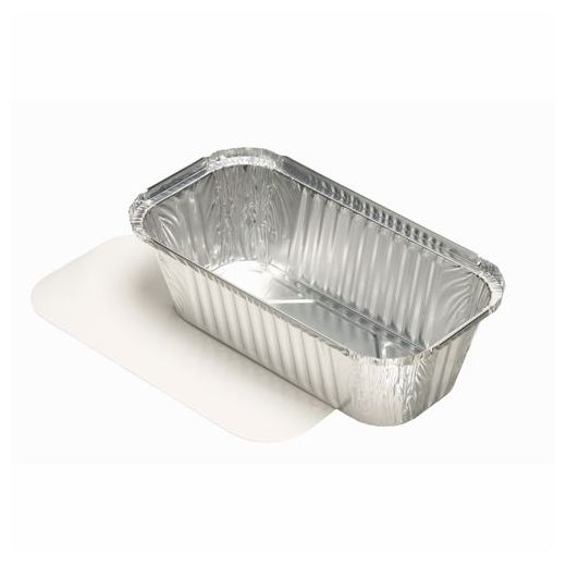 Plats en aluminium avec couvercles en carton laminé PP rectangulaire 1,5 l 7 cm x 13 cm x 24,2 cm 1