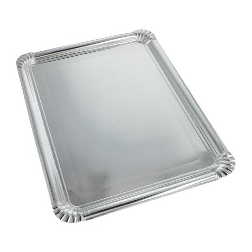 Plateaux en carton avec couche de PET rectangulaire 34 cm x 45,5 cm argent 1