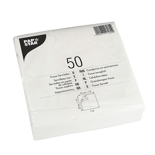 Serviettes, 2 plis pliage 1/4 33 cm x 33 cm blanc 1