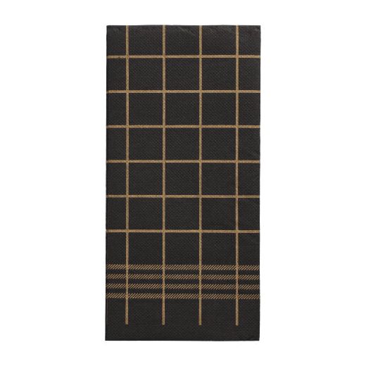 Serviettes, 2 plis "PUNTO" pliage 1/8 39 cm x 40 cm noir/or "Kitchen Towel" microgaufrée 1
