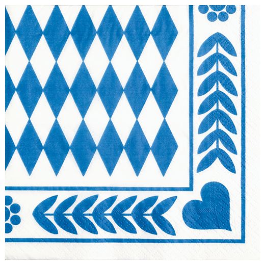 Serviettes, 3 couches pliage 1/4 33 cm x 33 cm "Bavarois bleu" 1