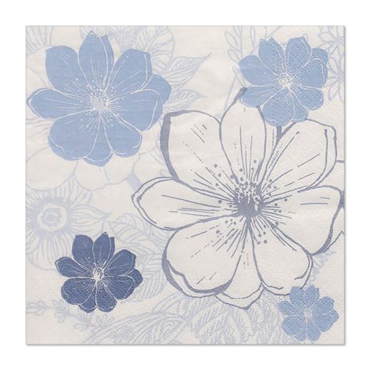 Serviettes, 3 plis pliage 1/4 33 cm x 33 cm "Blue Floret" 1