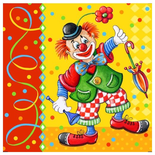 Serviettes, 3 couches pliage 1/4 33 cm x 33 cm "Clown" 1