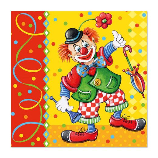 Serviettes, 3 plis pliage 1/4 33 cm x 33 cm "Clown" 1