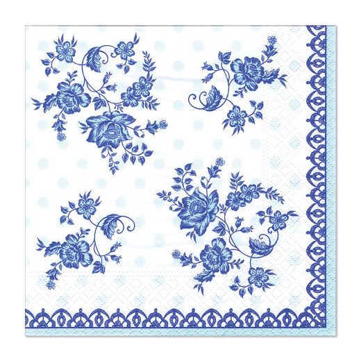 Serviettes, 3 couches pliage 1/4 33 cm x 33 cm "Frisian Blue" 1