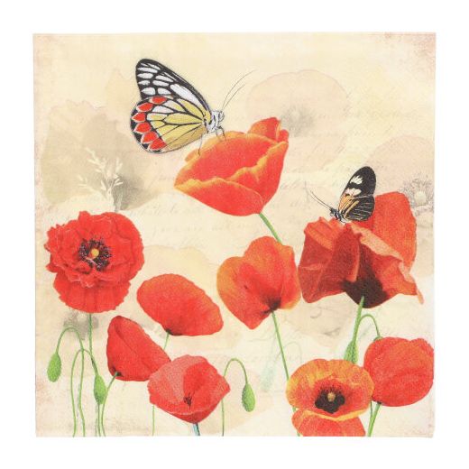 Serviettes, 3 plis pliage 1/4 33 cm x 33 cm "Poppy Flowers" 1