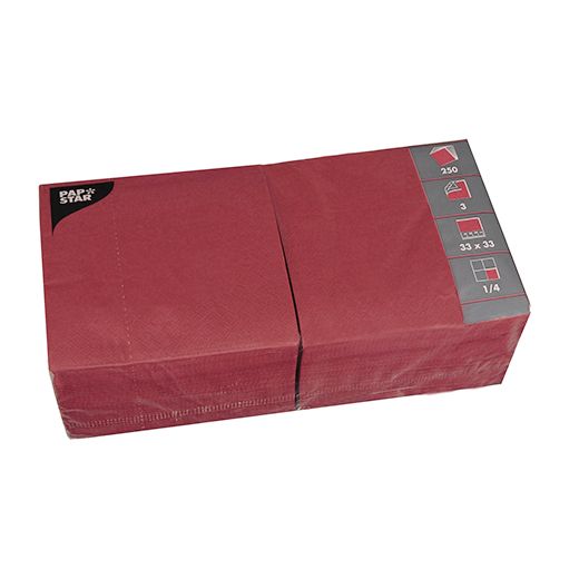Serviettes, 3 couches pliage 1/4 33 cm x 33 cm bordeaux 1