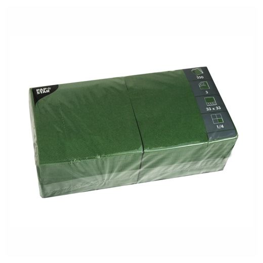 Serviettes, 3 couches pliage 1/4 33 cm x 33 cm vert foncé 1