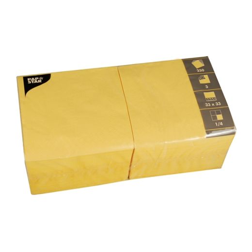 Serviettes, 3 couches pliage 1/4 33 cm x 33 cm jaune 1