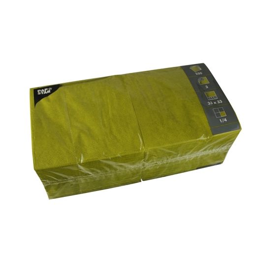 Serviettes, 3 couches pliage 1/4 33 cm x 33 cm vert olive 1